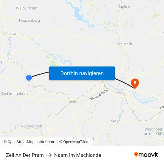 Zell An Der Pram to Naarn Im Machlande map