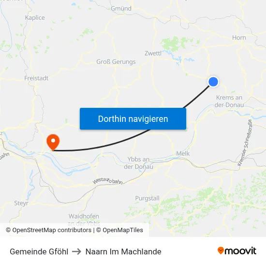 Gemeinde Gföhl to Naarn Im Machlande map