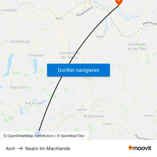 Aich to Naarn Im Machlande map