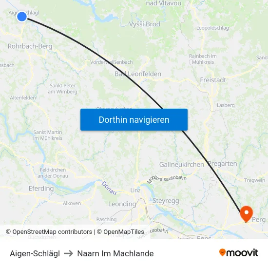 Aigen-Schlägl to Naarn Im Machlande map