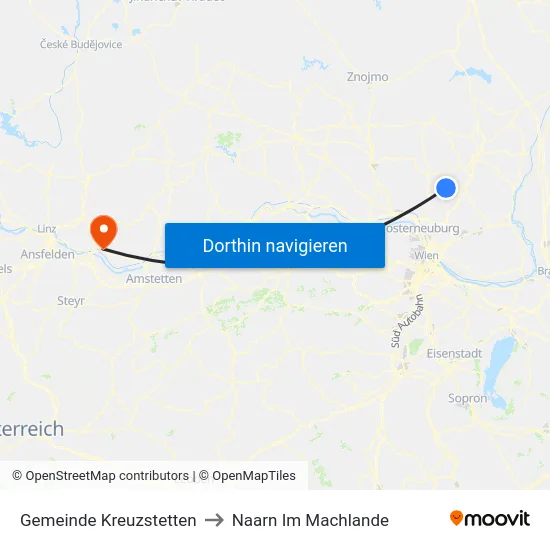 Gemeinde Kreuzstetten to Naarn Im Machlande map