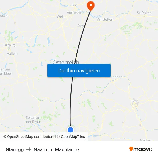 Glanegg to Naarn Im Machlande map