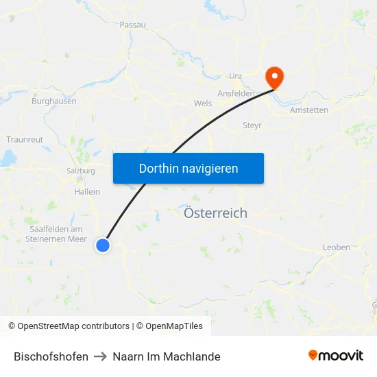 Bischofshofen to Naarn Im Machlande map