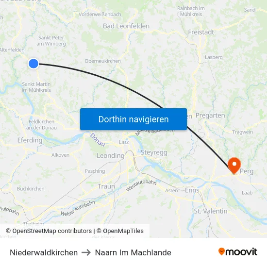 Niederwaldkirchen to Naarn Im Machlande map