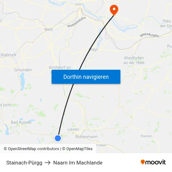 Stainach-Pürgg to Naarn Im Machlande map