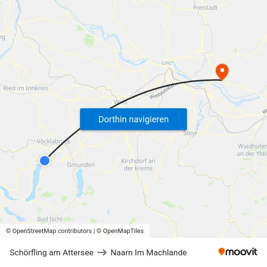 Schörfling am Attersee to Naarn Im Machlande map