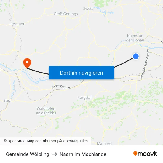 Gemeinde Wölbling to Naarn Im Machlande map