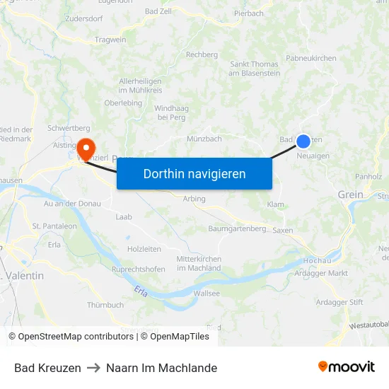 Bad Kreuzen to Naarn Im Machlande map