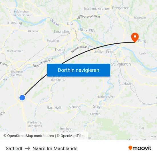 Sattledt to Naarn Im Machlande map