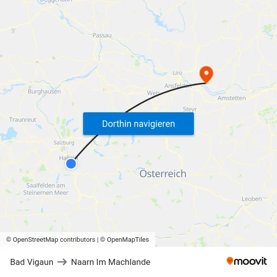 Bad Vigaun to Naarn Im Machlande map