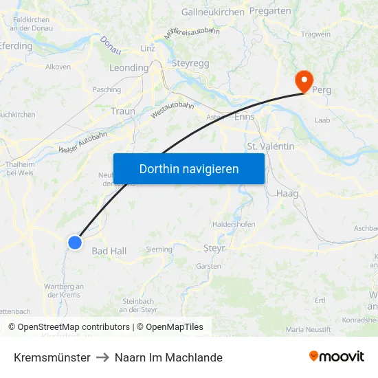 Kremsmünster to Naarn Im Machlande map