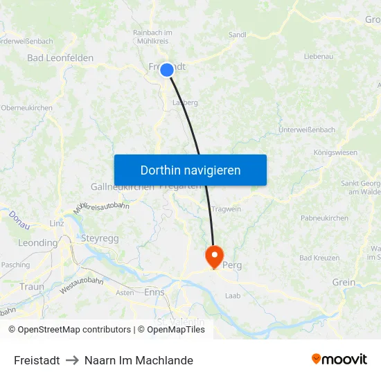Freistadt to Naarn Im Machlande map