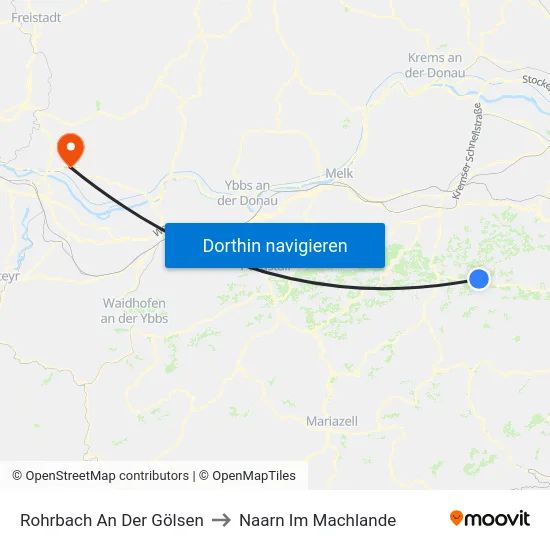 Rohrbach An Der Gölsen to Naarn Im Machlande map