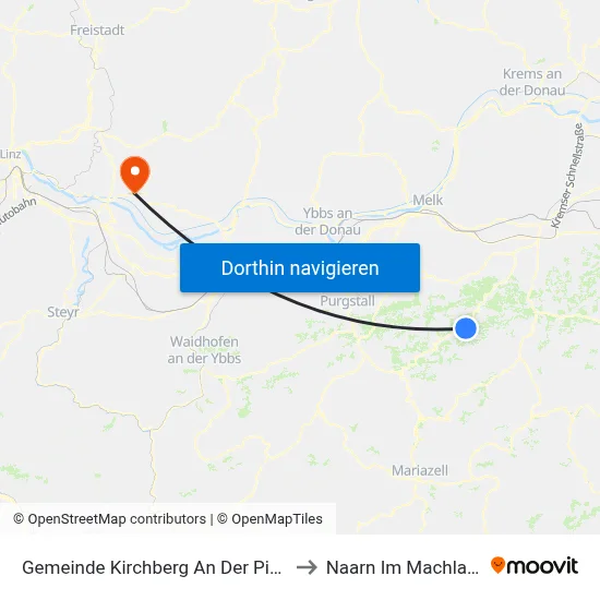 Gemeinde Kirchberg An Der Pielach to Naarn Im Machlande map