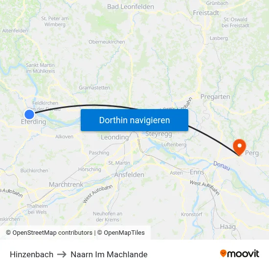 Hinzenbach to Naarn Im Machlande map