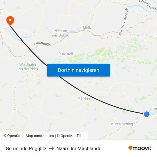 Gemeinde Prigglitz to Naarn Im Machlande map