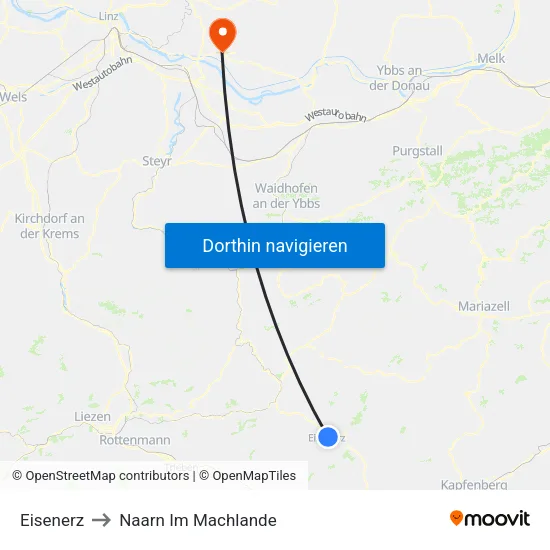 Eisenerz to Naarn Im Machlande map