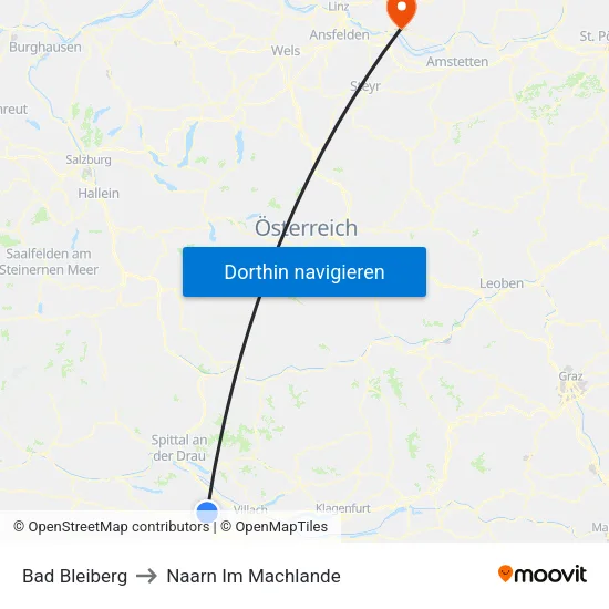 Bad Bleiberg to Naarn Im Machlande map