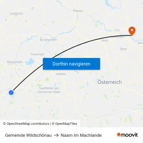 Gemeinde Wildschönau to Naarn Im Machlande map
