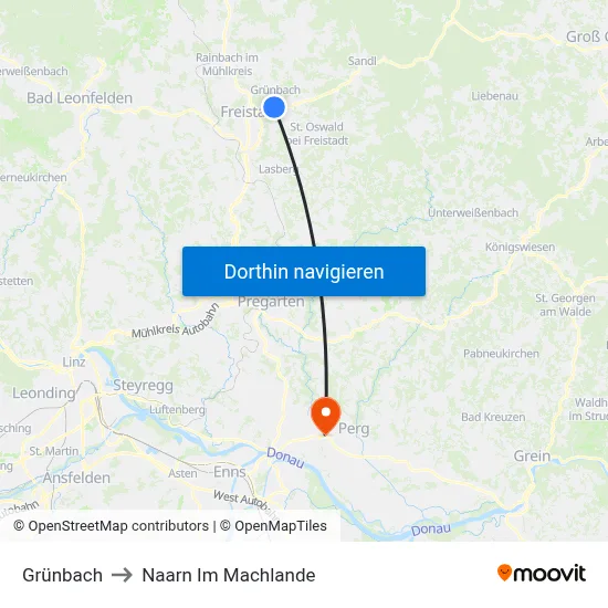 Grünbach to Naarn Im Machlande map