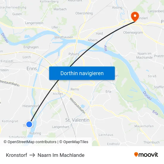 Kronstorf to Naarn Im Machlande map