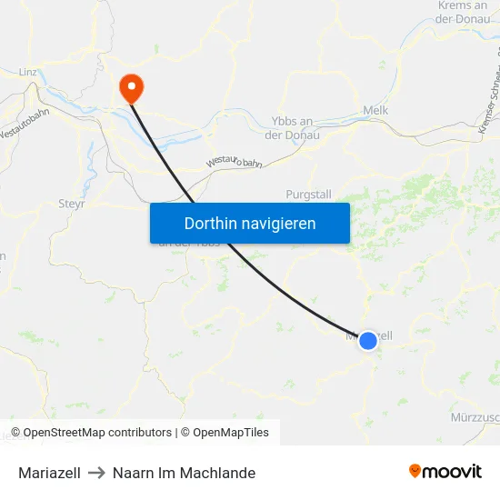 Mariazell to Naarn Im Machlande map