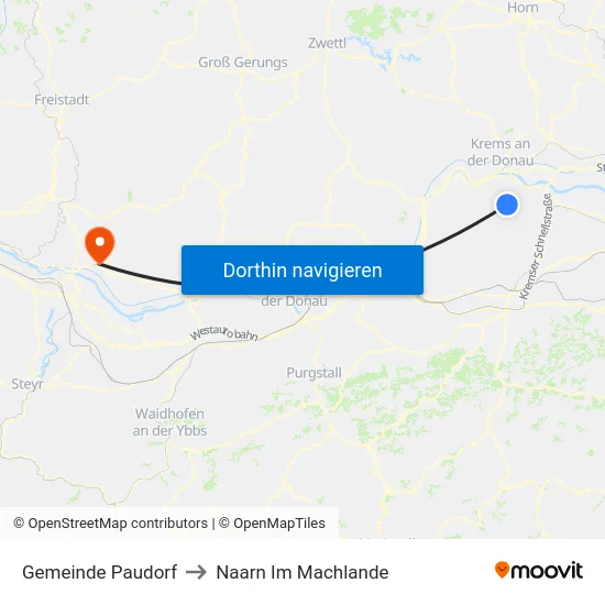 Gemeinde Paudorf to Naarn Im Machlande map