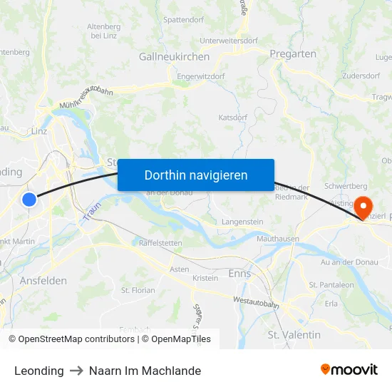 Leonding to Naarn Im Machlande map