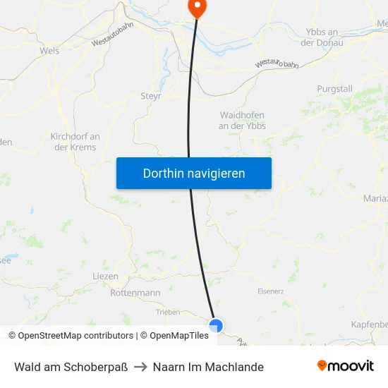 Wald am Schoberpaß to Naarn Im Machlande map