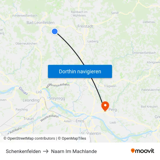 Schenkenfelden to Naarn Im Machlande map
