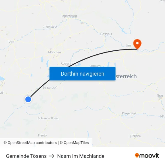 Gemeinde Tösens to Naarn Im Machlande map