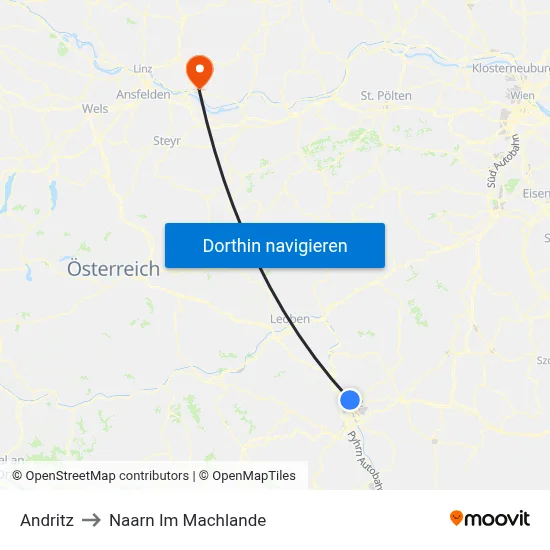 Andritz to Naarn Im Machlande map