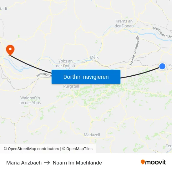 Maria Anzbach to Naarn Im Machlande map