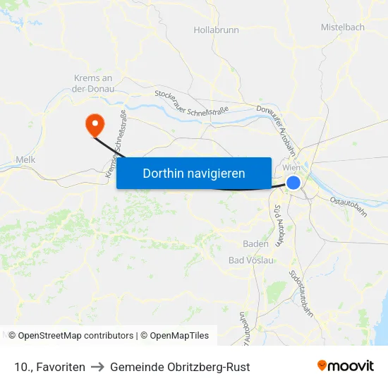 10., Favoriten to Gemeinde Obritzberg-Rust map