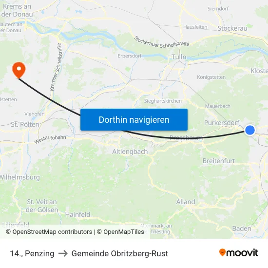 14., Penzing to Gemeinde Obritzberg-Rust map