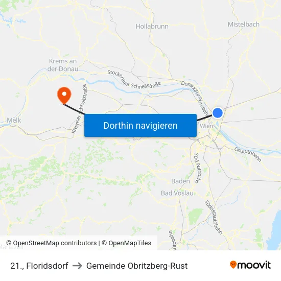 21., Floridsdorf to Gemeinde Obritzberg-Rust map