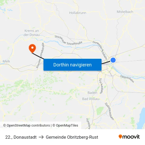 22., Donaustadt to Gemeinde Obritzberg-Rust map