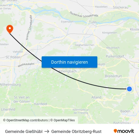 Gemeinde Gießhübl to Gemeinde Obritzberg-Rust map