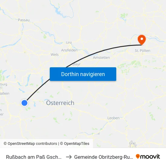 Rußbach am Paß Gschütt to Gemeinde Obritzberg-Rust map