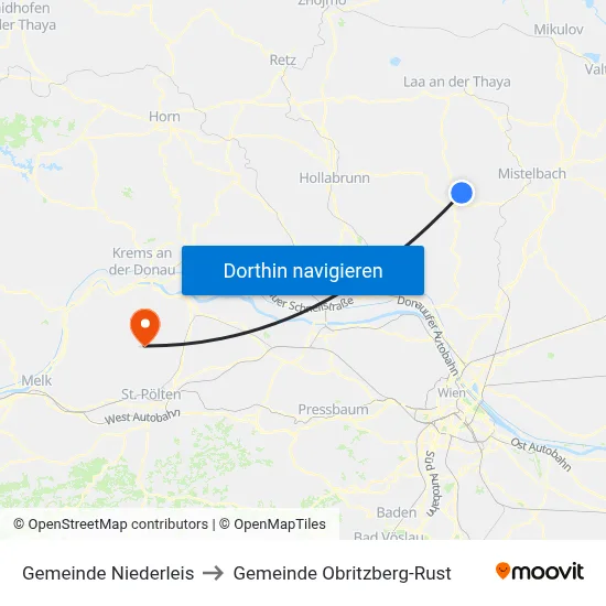 Gemeinde Niederleis to Gemeinde Obritzberg-Rust map
