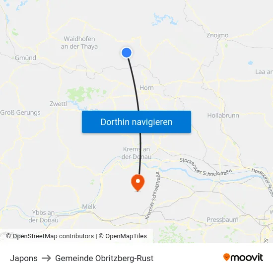 Japons to Gemeinde Obritzberg-Rust map