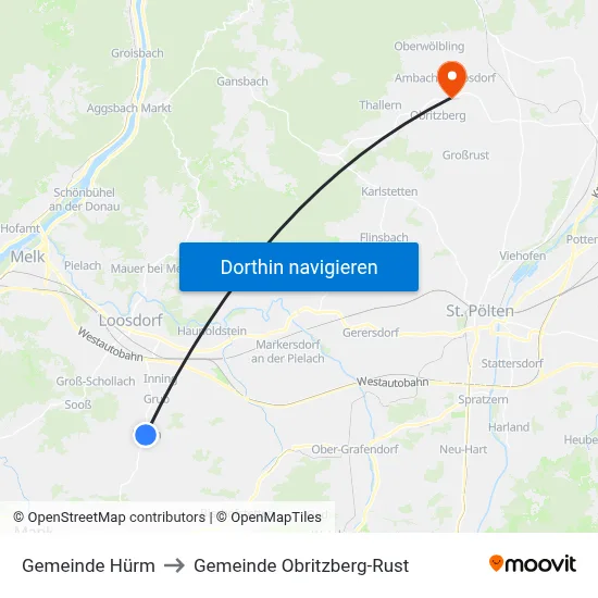 Gemeinde Hürm to Gemeinde Obritzberg-Rust map