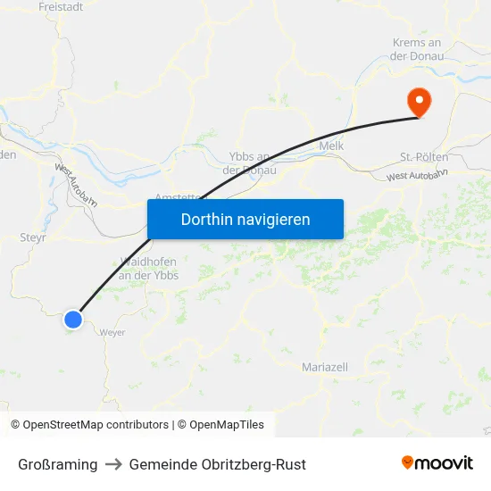 Großraming to Gemeinde Obritzberg-Rust map