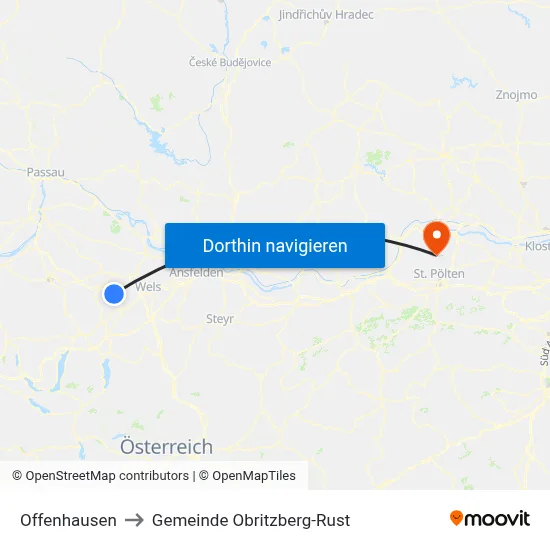 Offenhausen to Gemeinde Obritzberg-Rust map