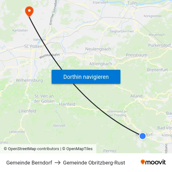 Gemeinde Berndorf to Gemeinde Obritzberg-Rust map