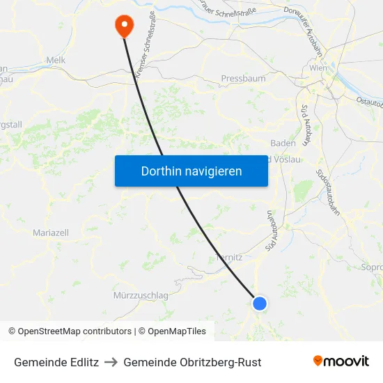 Gemeinde Edlitz to Gemeinde Obritzberg-Rust map
