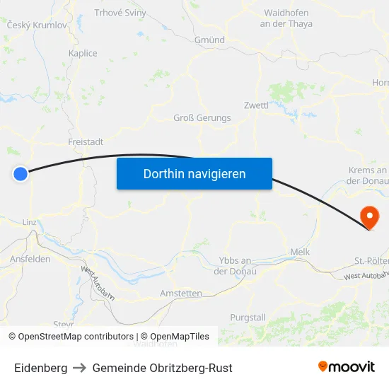 Eidenberg to Gemeinde Obritzberg-Rust map