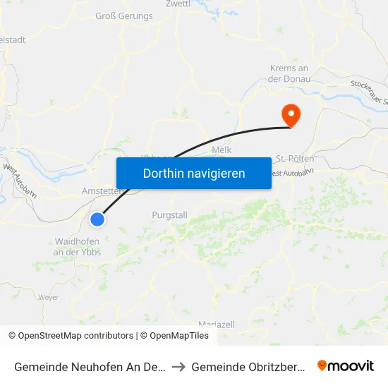 Gemeinde Neuhofen An Der Ybbs to Gemeinde Obritzberg-Rust map