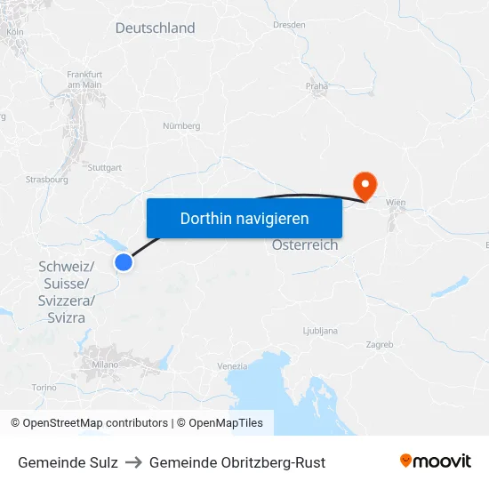 Gemeinde Sulz to Gemeinde Obritzberg-Rust map