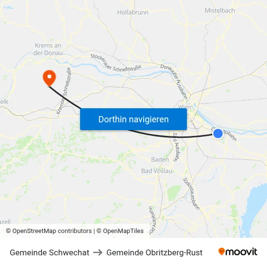 Gemeinde Schwechat to Gemeinde Obritzberg-Rust map